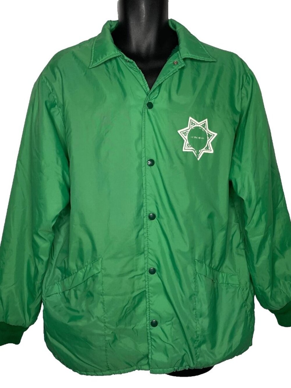 Vintage 70s Coach Jacket Size L San Diego County Sheriff Green Sherpa Lined Snap
